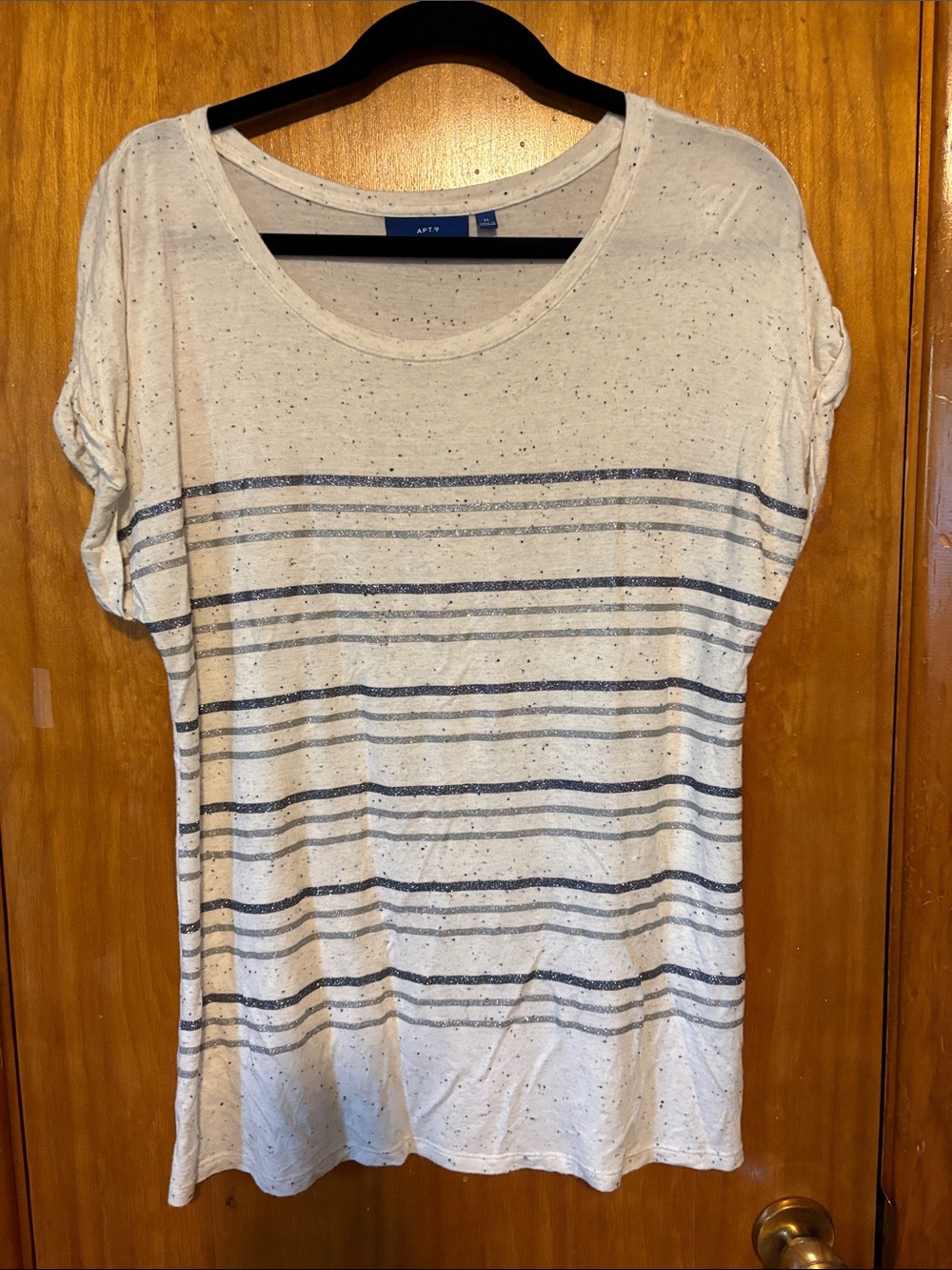 Apt. 9 Cream Tee with Navy Stripe Detail